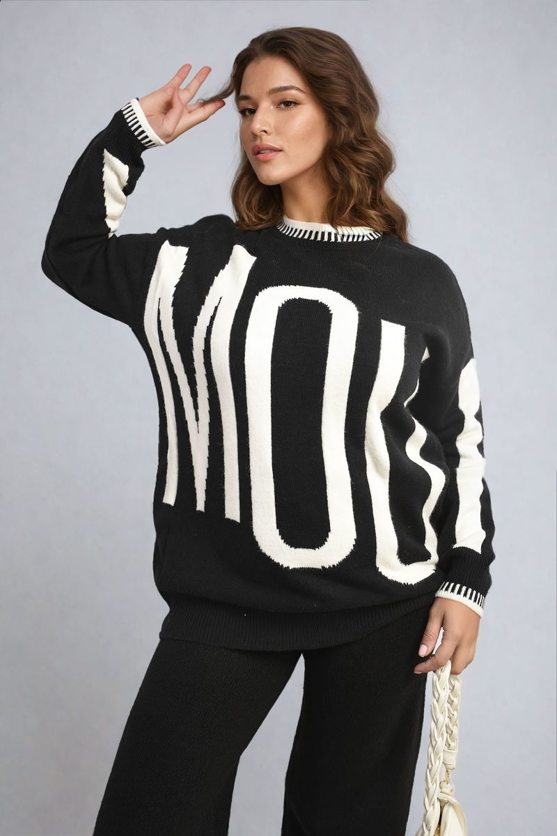 Amour Graphic Long Sleeve Knitted Jumper-2