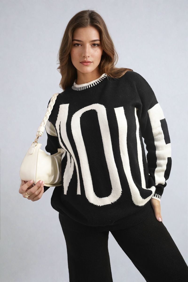 Amour Graphic Long Sleeve Knitted Jumper-0