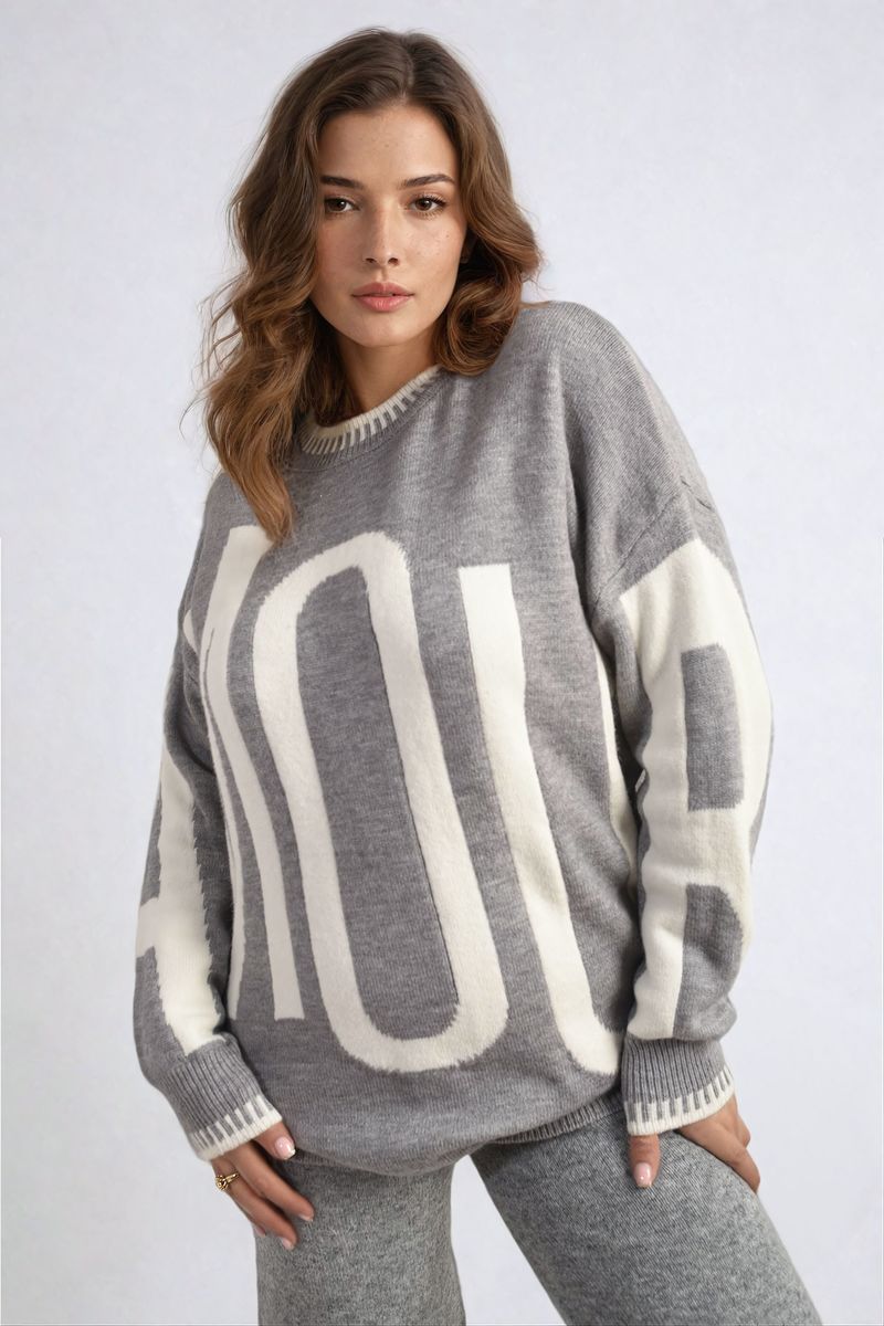 Amour Graphic Long Sleeve Knitted Jumper-6