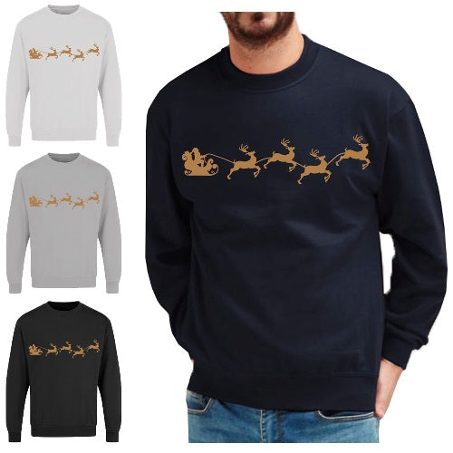 Adults Xmas Printed Sweatshirt Santa Reindeer-0