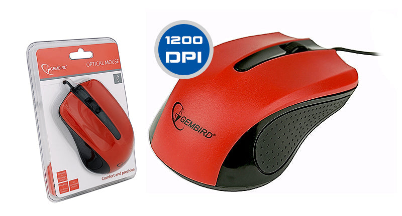 Gembird MUS-101 Compact & Lightweight 1200DPI High Precision Mouse In Red - MSE-OP101/RED-0