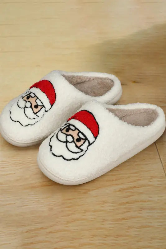 White Christmas Santa Clause Graphic Plush Slippers-4